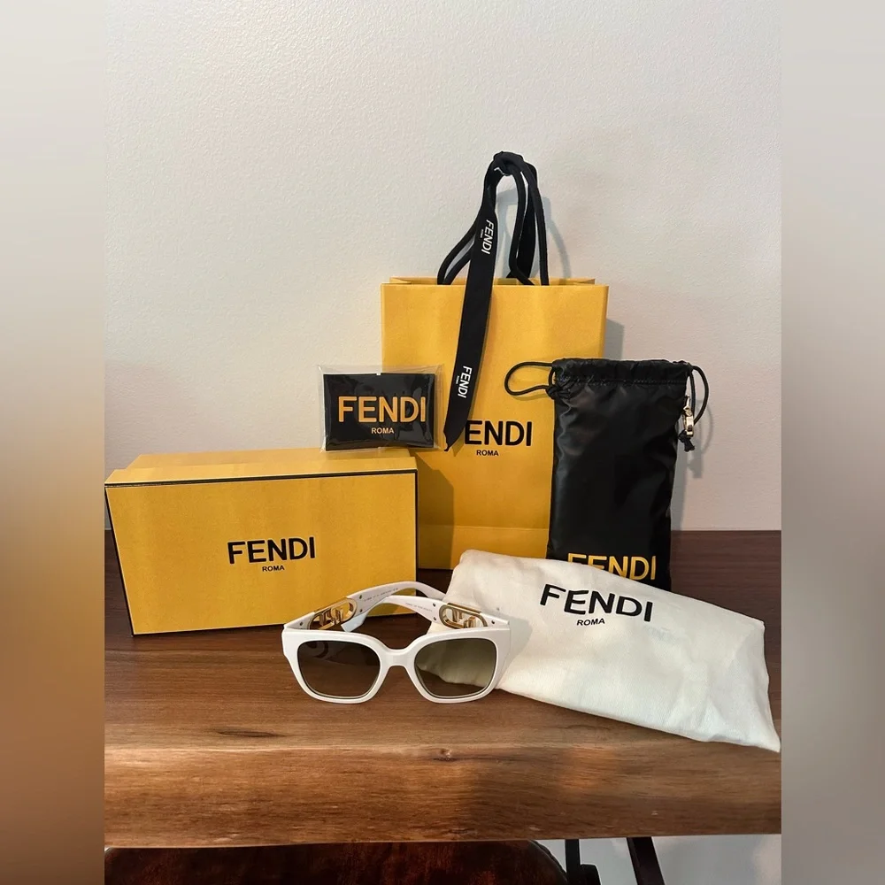Authentic FENDI Square Acetate-frame Sunglasses in White - Like New